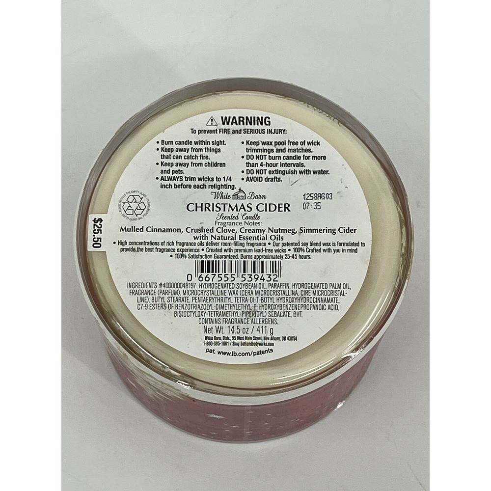 Bath and Body Works White Barn 3 Wick Candle Christmas Cider No Lid - Picture 5 of 5